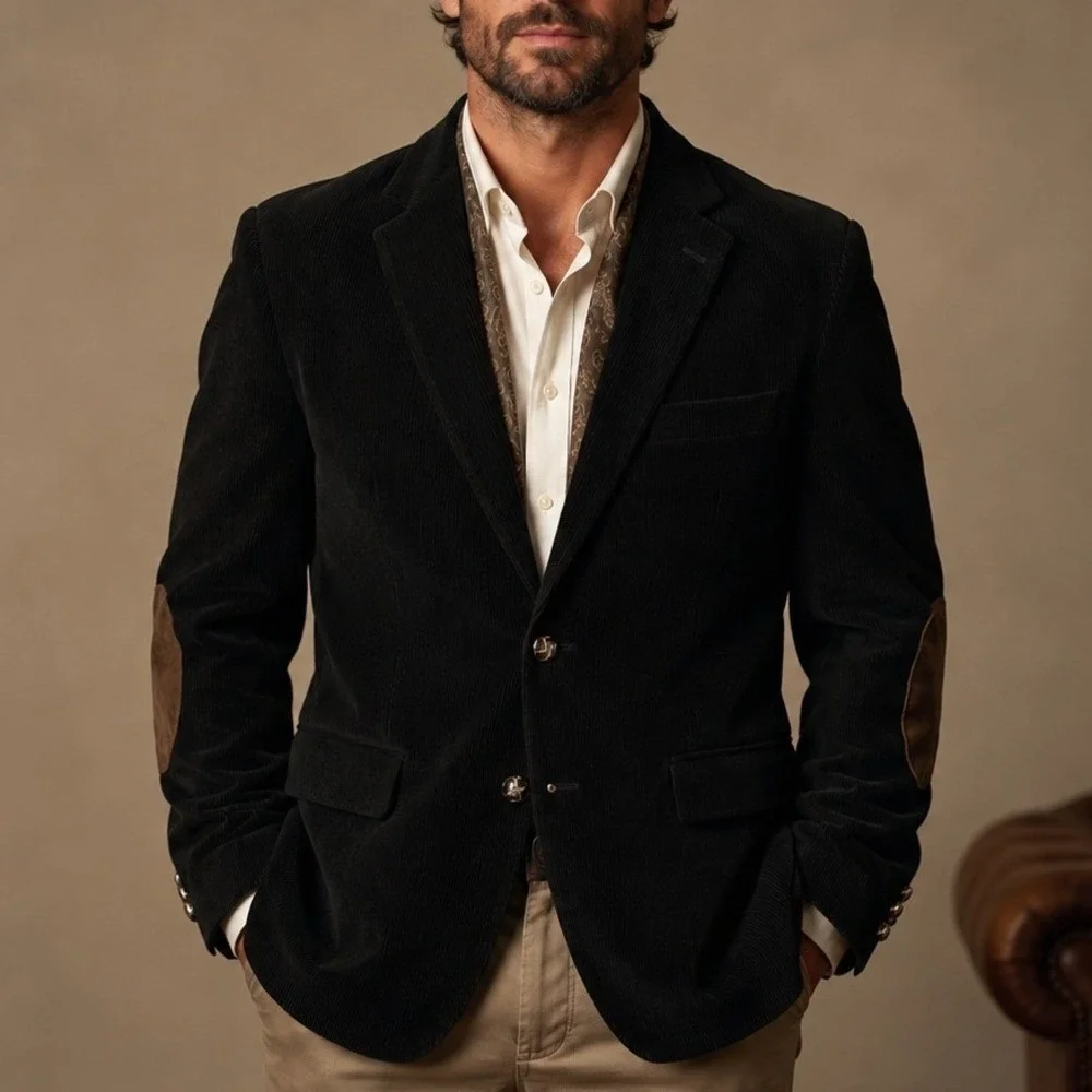 Chaps Corduroy Blazer Black Elbow Patches Dark Academia Preppy Professor 40R